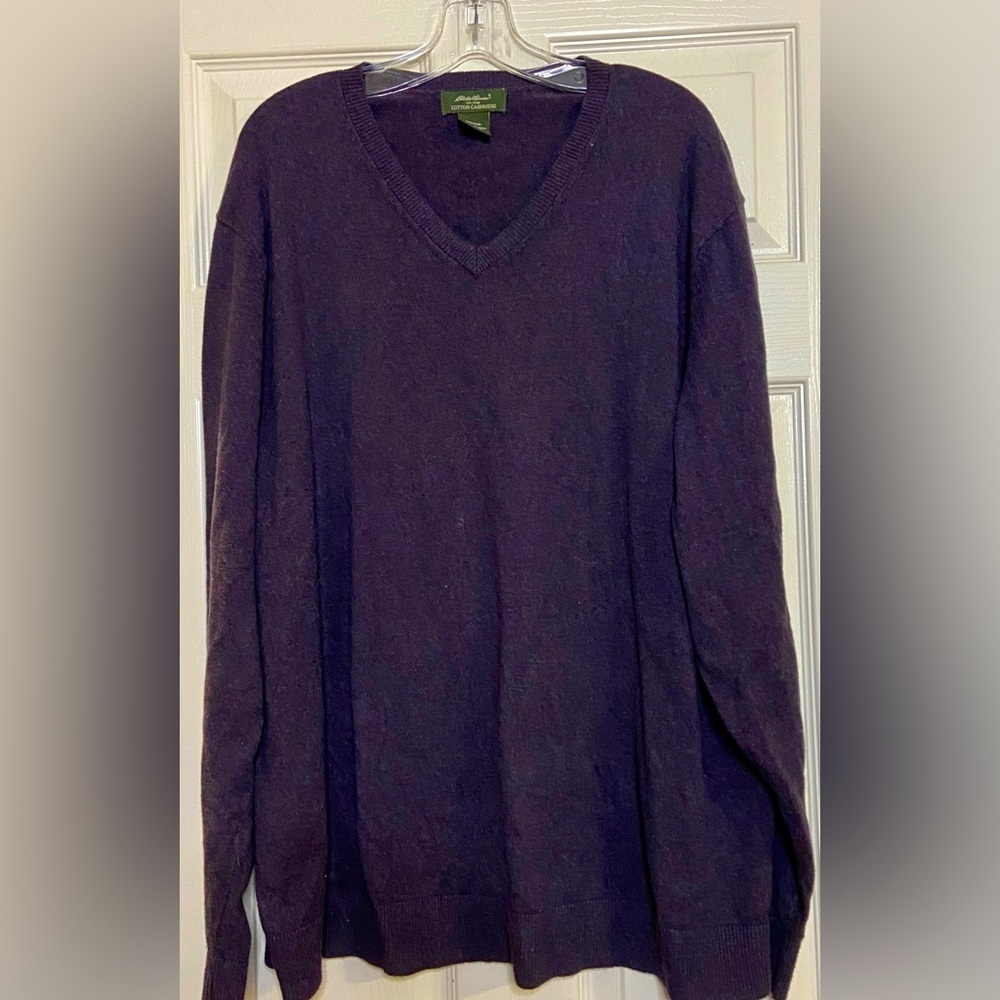 Eddie Bauer Plum Colored Cotton Cashmere Men's XXL V-Neck Sweater